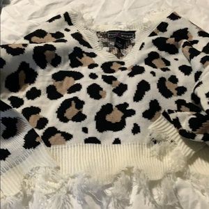 Leopard print v-neck sweater